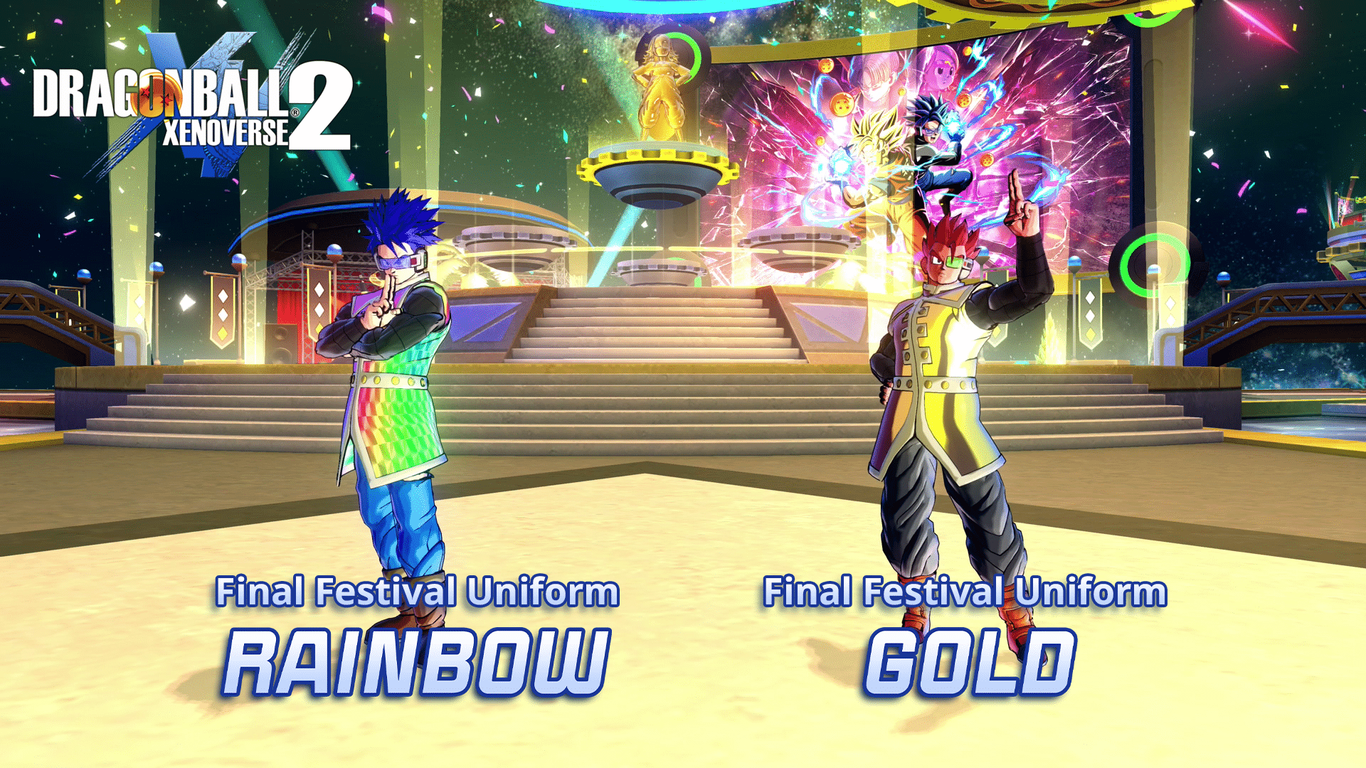 Final festival uniform nelle varianti rainbow e gold in xenoverse 2